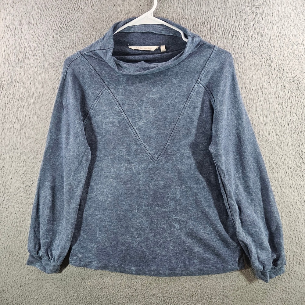 Soft Surroundings Blue Mineral Wash Funnel Neck Top Womens PS
